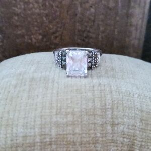 Rhinestone Marcasite Four Prong Set Silver Ring